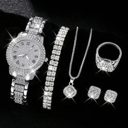 Diamond Women's Roman Quartz Watch Five-piece Gift Set