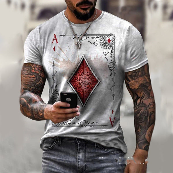 Men's Playing Card Print T-shirt Short Sleeve