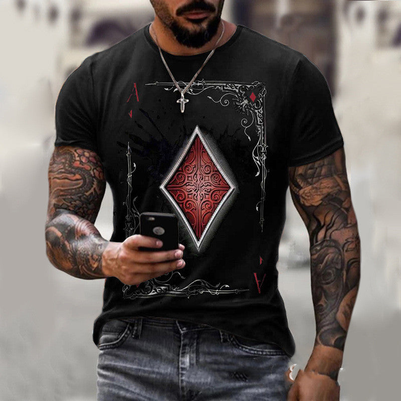 Men's Playing Card Print T-shirt Short Sleeve