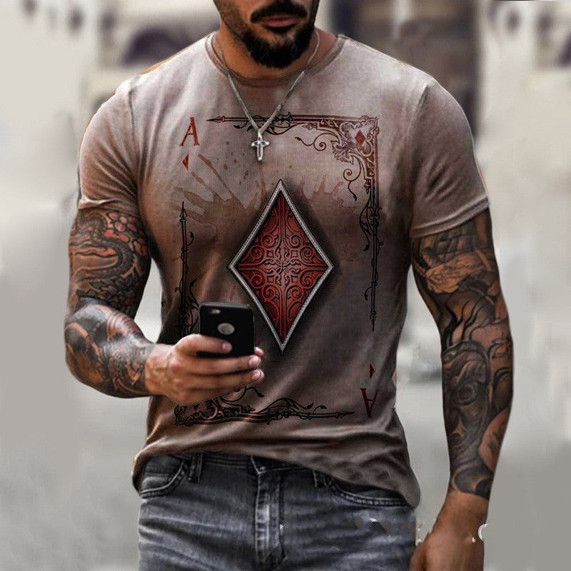 Men's Playing Card Print T-shirt Short Sleeve