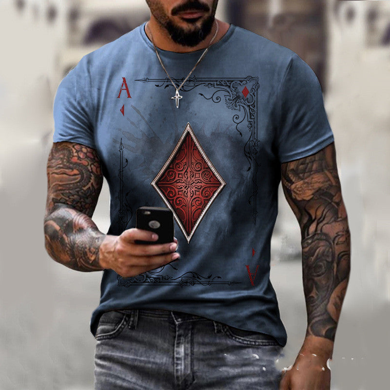 Men's Playing Card Print T-shirt Short Sleeve