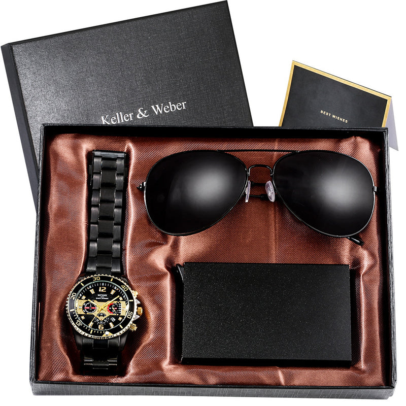 Men's Fashion Watch Sunglasses Cards Wallet Gift Boxs Set