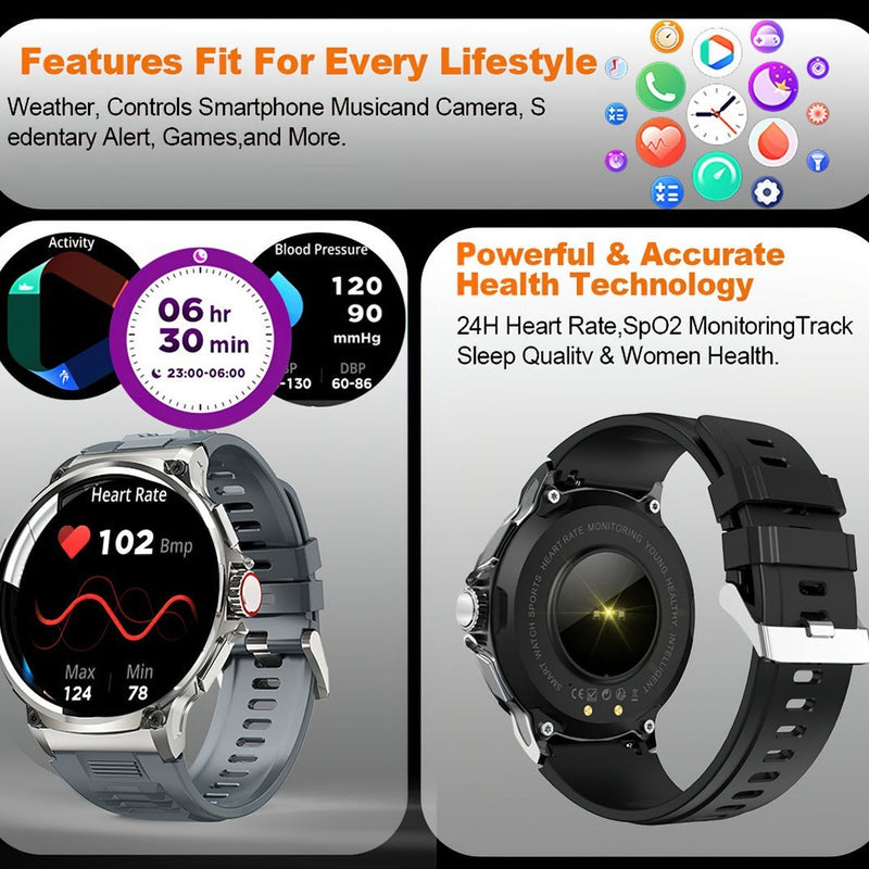 HD Large Screen Bluetooth Calling Heart Rate Blood Oxygen Monitoring Smart Watch