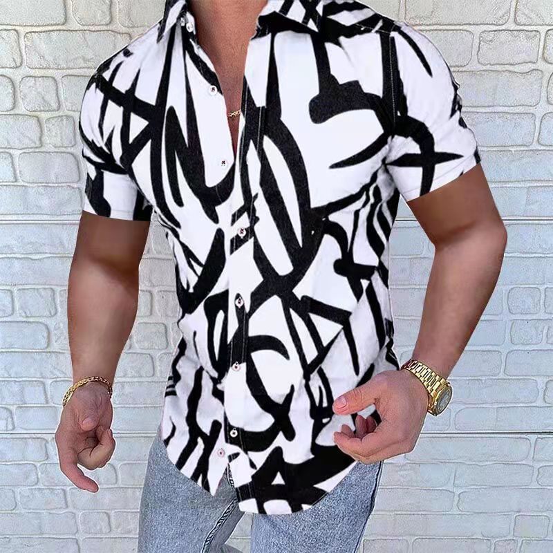 Style Geometry Print Loose Short Sleeves Shirt