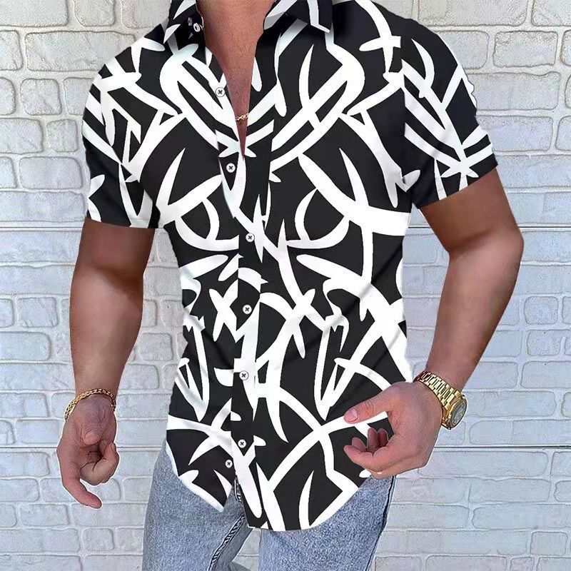 Style Geometry Print Loose Short Sleeves Shirt