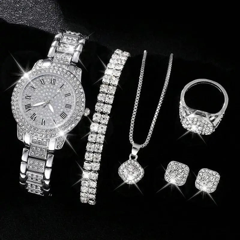 Diamond Women's Roman Quartz Watch Five-piece Gift Set