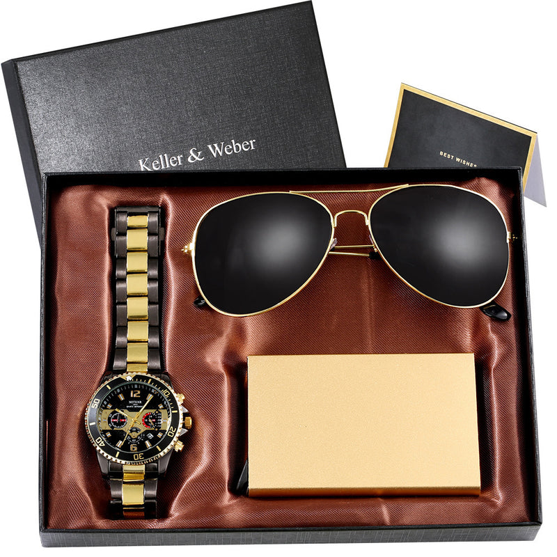 Men's Fashion Watch Sunglasses Cards Wallet Gift Boxs Set