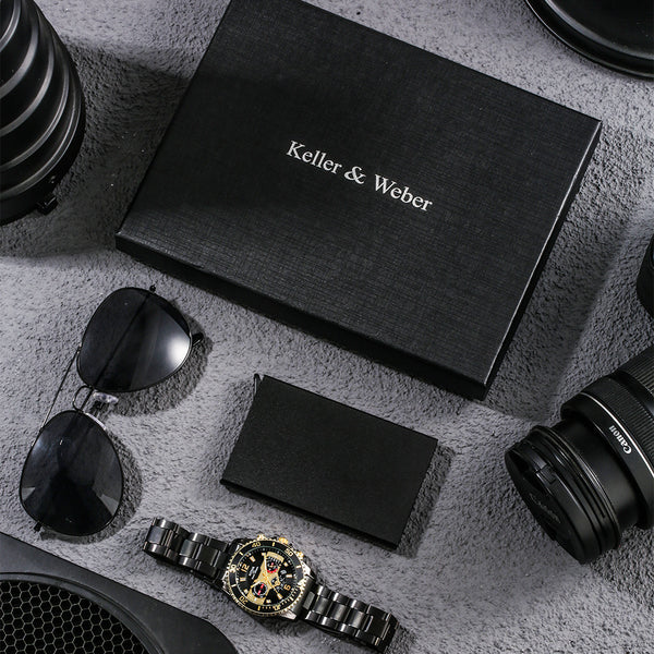 Men's Fashion Watch Sunglasses Cards Wallet Gift Boxs Set