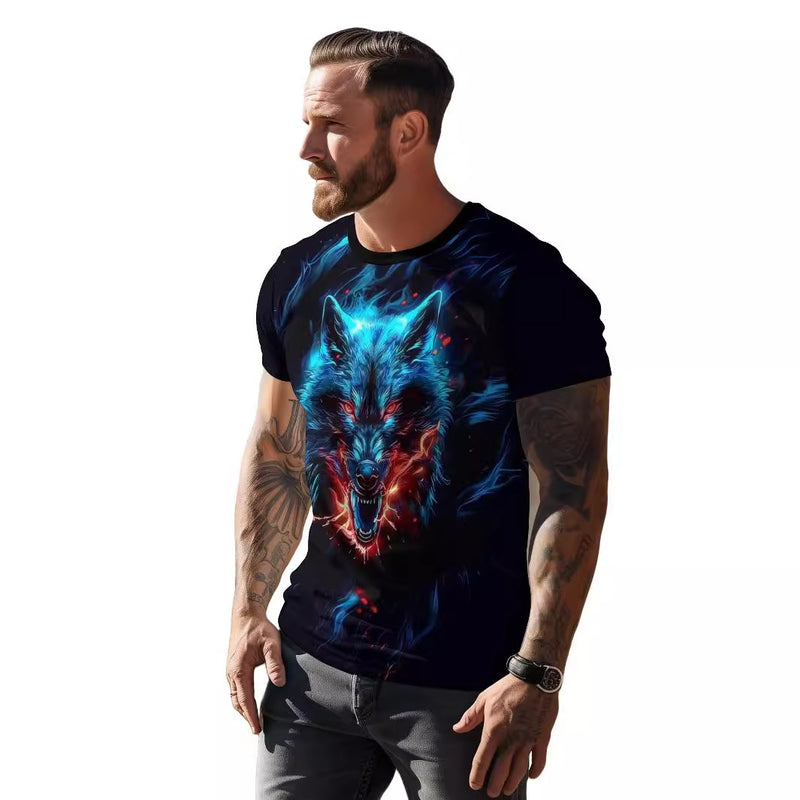 Wolf Loose Men's Short-sleeved T-shirt Print