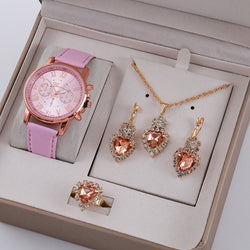 Pink Ladies Belt Watch Jewelry Set Box