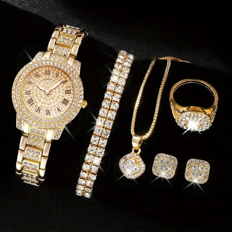 Diamond Women's Roman Quartz Watch Five-piece Gift Set