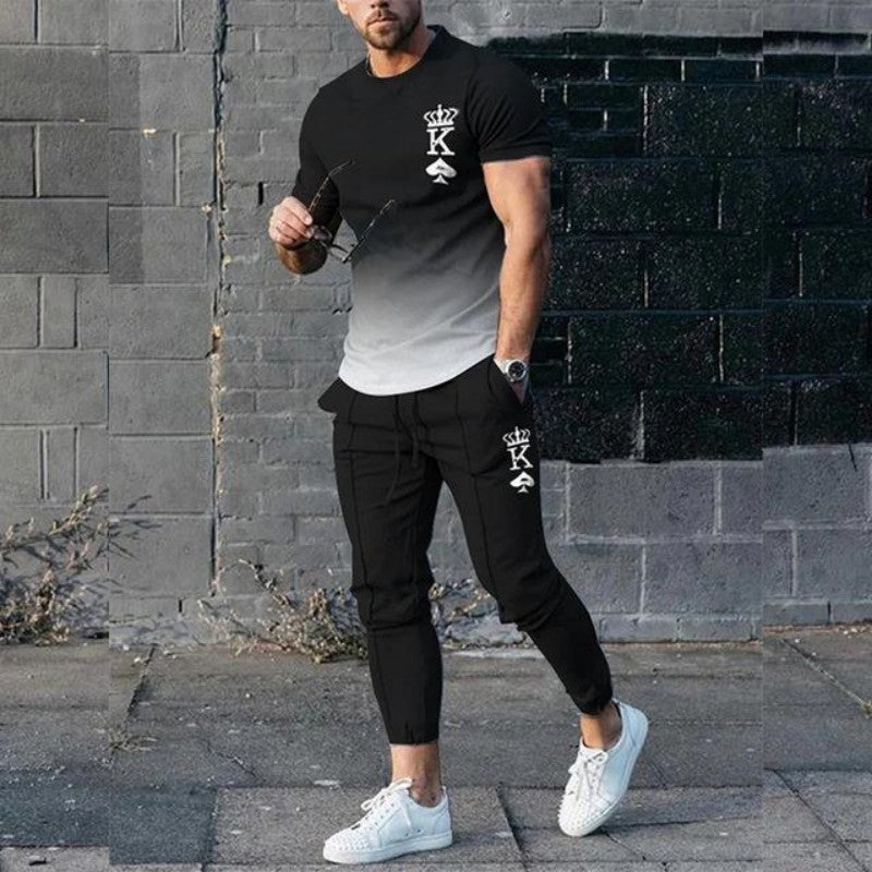 3D Printed Men's Casual Sports Suit  Two-piece Set